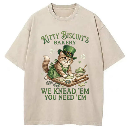 Funny Cat St Patrick's Day Washed T-Shirt