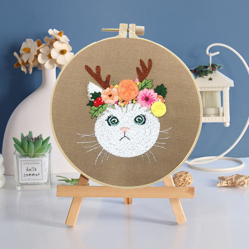 Feline Floral Embroidery Kit