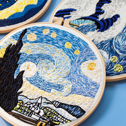 Starry Night Embroidery Kit: Craft Your Masterpiece Inspired by Van Gogh