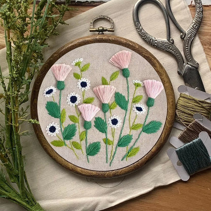 Rubbyoo Embroidery Kit- Pink Floral Pattern | Embroidery Kit For Beginner,Modern  Embroidery