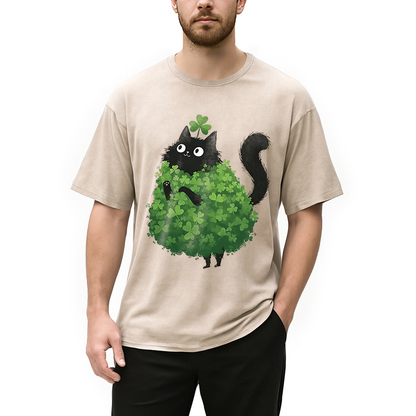 St. Patrick's Day Decorated Cat Washed T-Shirt