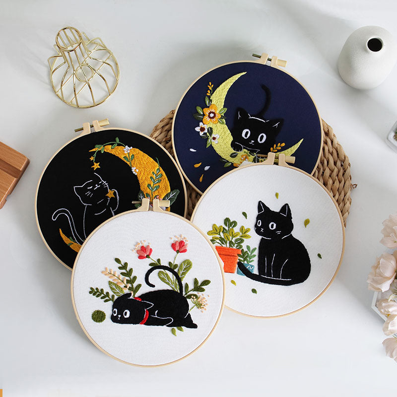 Holiday Black Cats Embroidery Kit