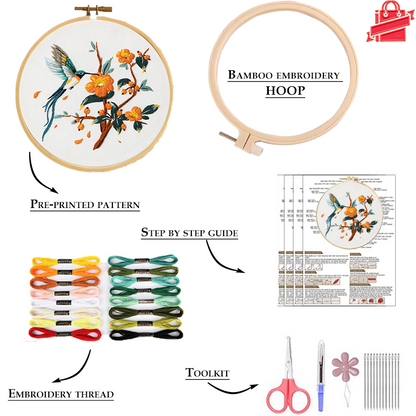 UrCustomHUB Hummingbird Garden Embroidery Kit: Let Every Stitch Catch A Flutter