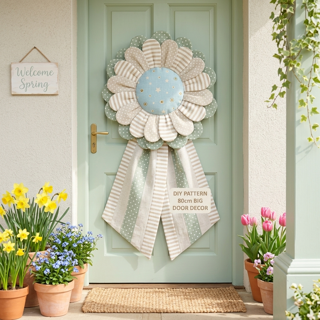 Custom Fabric Flower Door Hanger Sewing Template Set - With Instructions