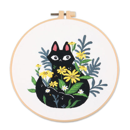 Black Cat And Greenery Nook  - Themed DIY Embroidery Kits
