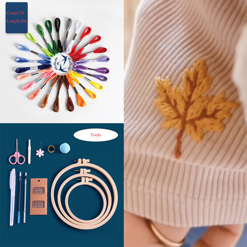 DIY Water-Soluble Printed Maple Leaf Embroidery
