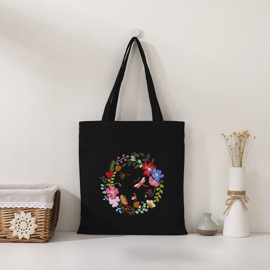 Floral Wreath Charm Canvas Bag: Embroider Your Unique Style