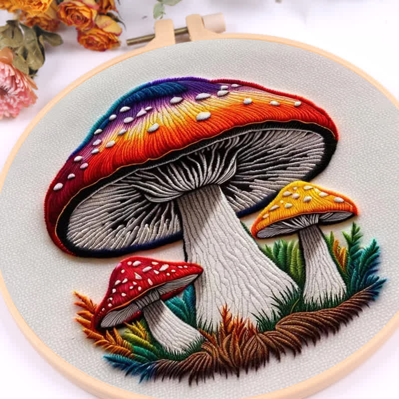 Rubbyoo Embroidery Kit - Cute Colorful Mushrooms
