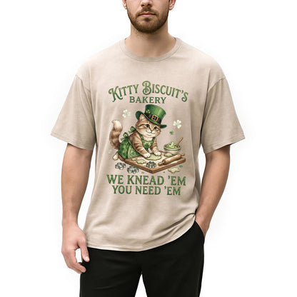Funny Cat St Patrick's Day Washed T-Shirt