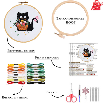 Holiday Black Cats Embroidery Kit