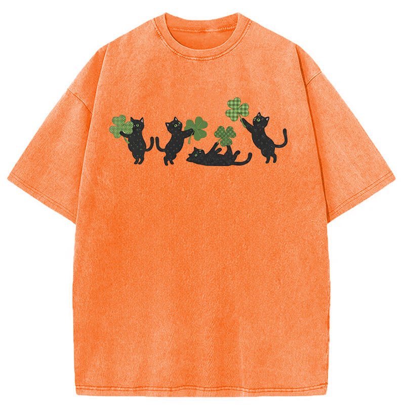 St Patricks Day Cat Washed T-Shirt