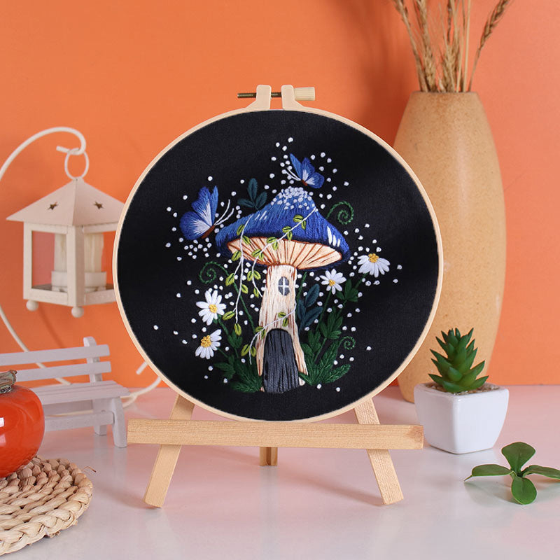 Enchanted Mushroom and Pumpkin House Embroidery Kit: Create Your Fairytale Haven