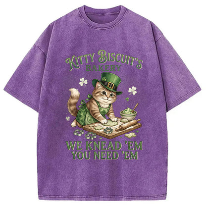 Funny Cat St Patrick's Day Washed T-Shirt