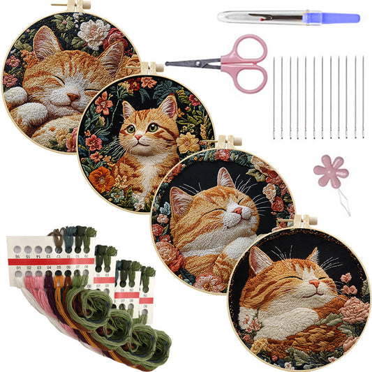 Ginger Cat And Floral Nook  - Themed DIY Embroidery Kits
