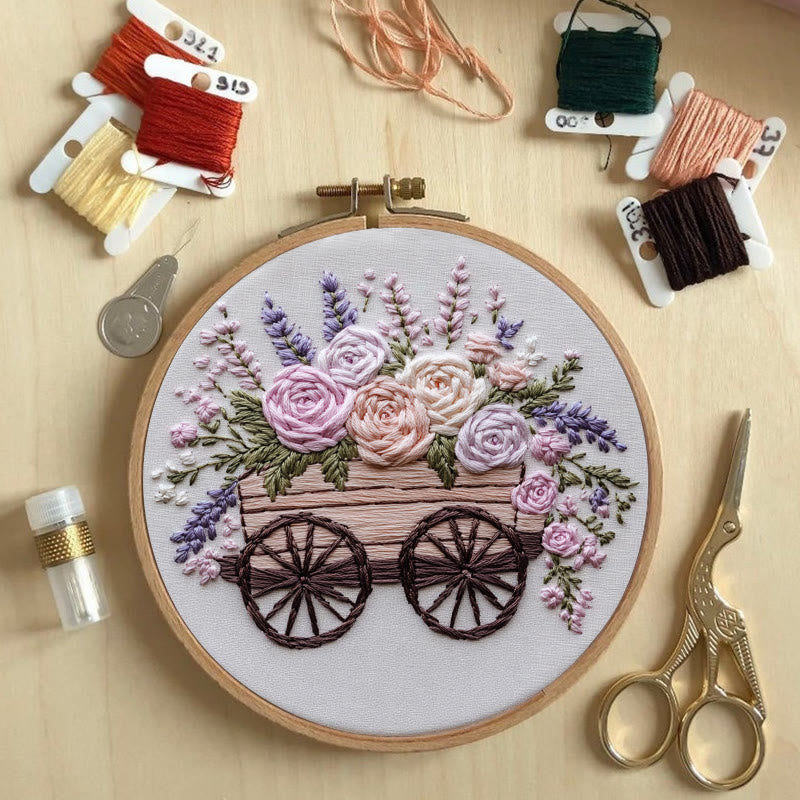 Rubbyoo Embroidery Kit -Floral Wagon | DIY Craft Kits Cozy Crafts
