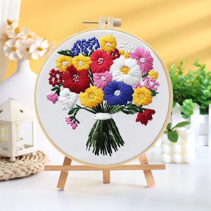 Rainbow Wildflower Bouquet Embroidery Kit