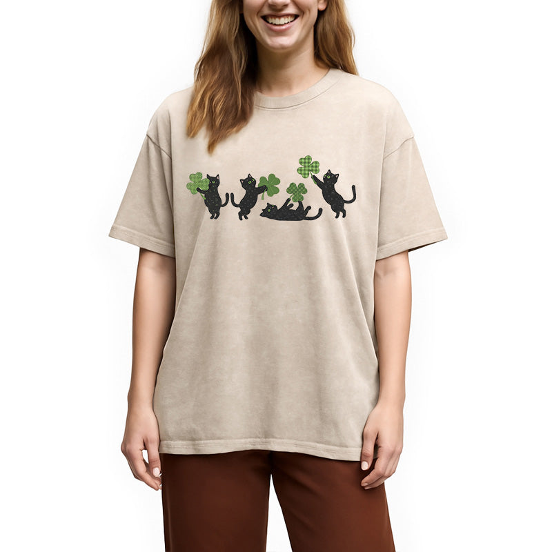 St Patricks Day Cat Washed T-Shirt
