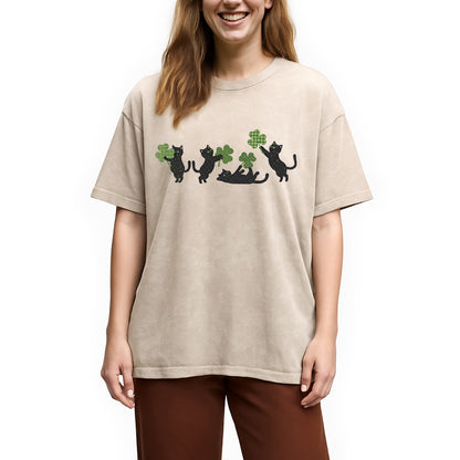 St Patricks Day Cat Washed T-Shirt
