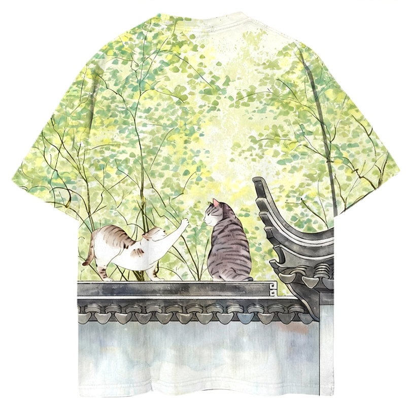 The Cat on The Wall Graphic Print T-Shirt