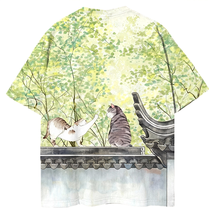 The Cat on The Wall Graphic Print T-Shirt