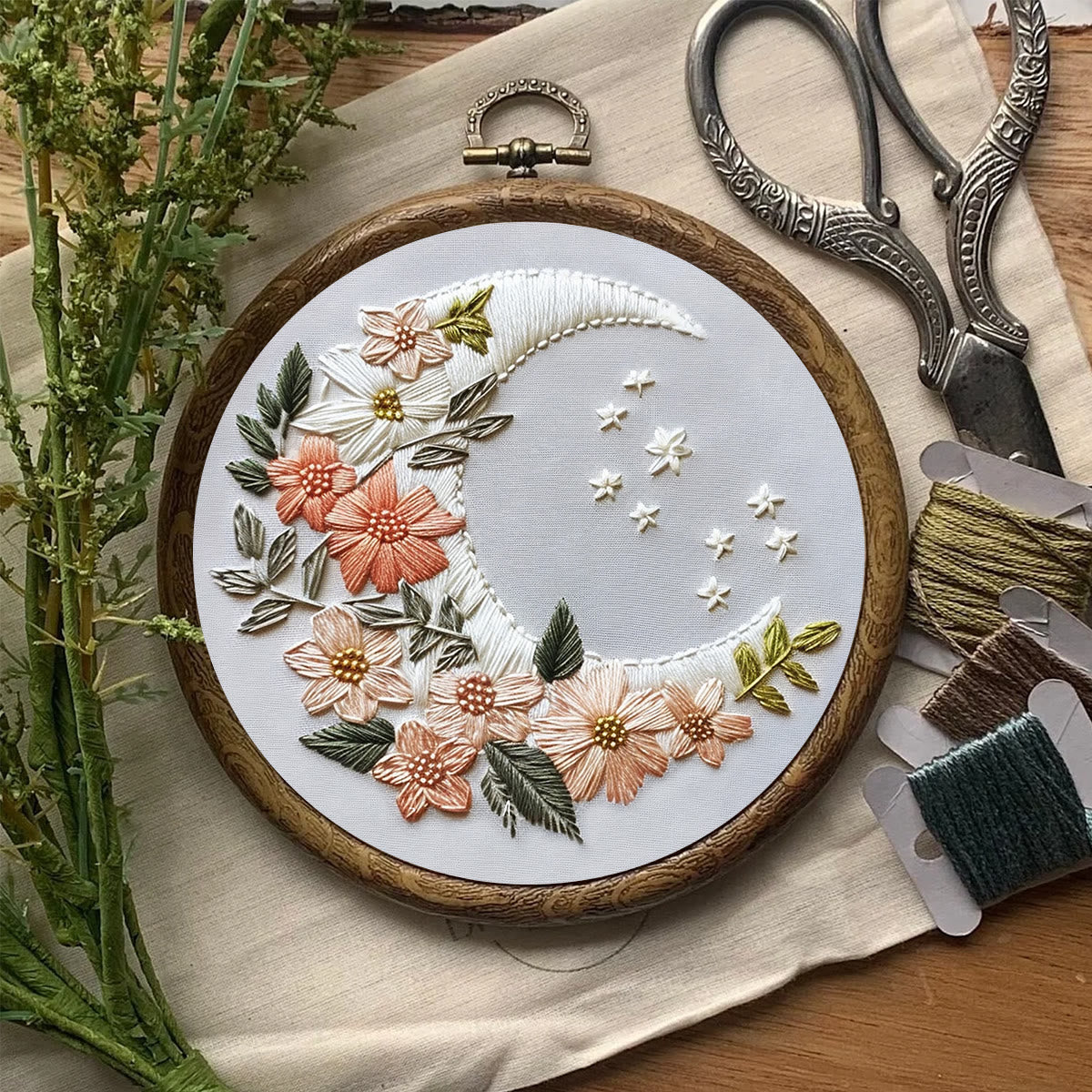 Rubbyoo Embroidery Kit-  Floral Moon