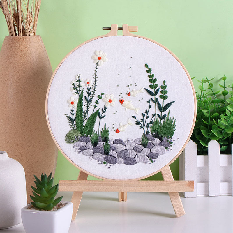 UrCustomHUB “Garden Beneath the Water” Embroidery Kit: Where Fish, Ferns, and Flowers Come Alive