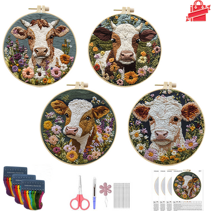 Pasture Charm Cow Embroidery Kit: Stitch the Gentle Soul of the Countryside