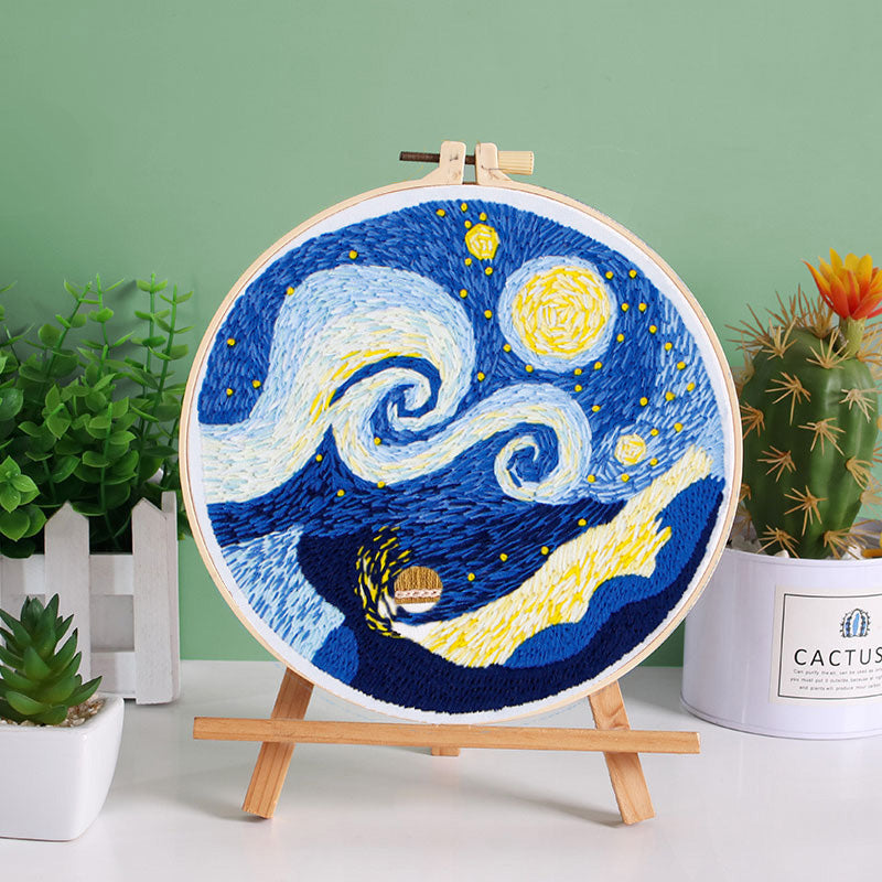 Starry Night Embroidery Kit: Craft Your Masterpiece Inspired by Van Gogh