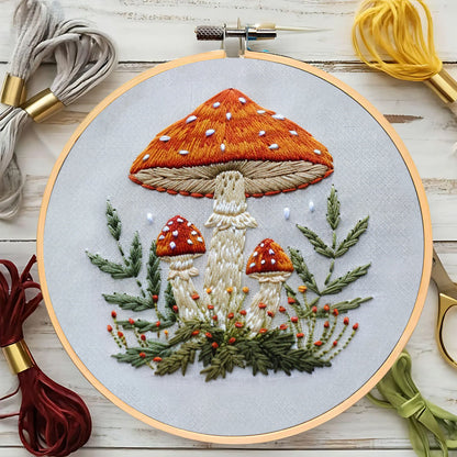 Rubbyoo Embroidery Kit- Mushrooms  Easy  Embroidery Kit For Beginners | Autumn Crafts