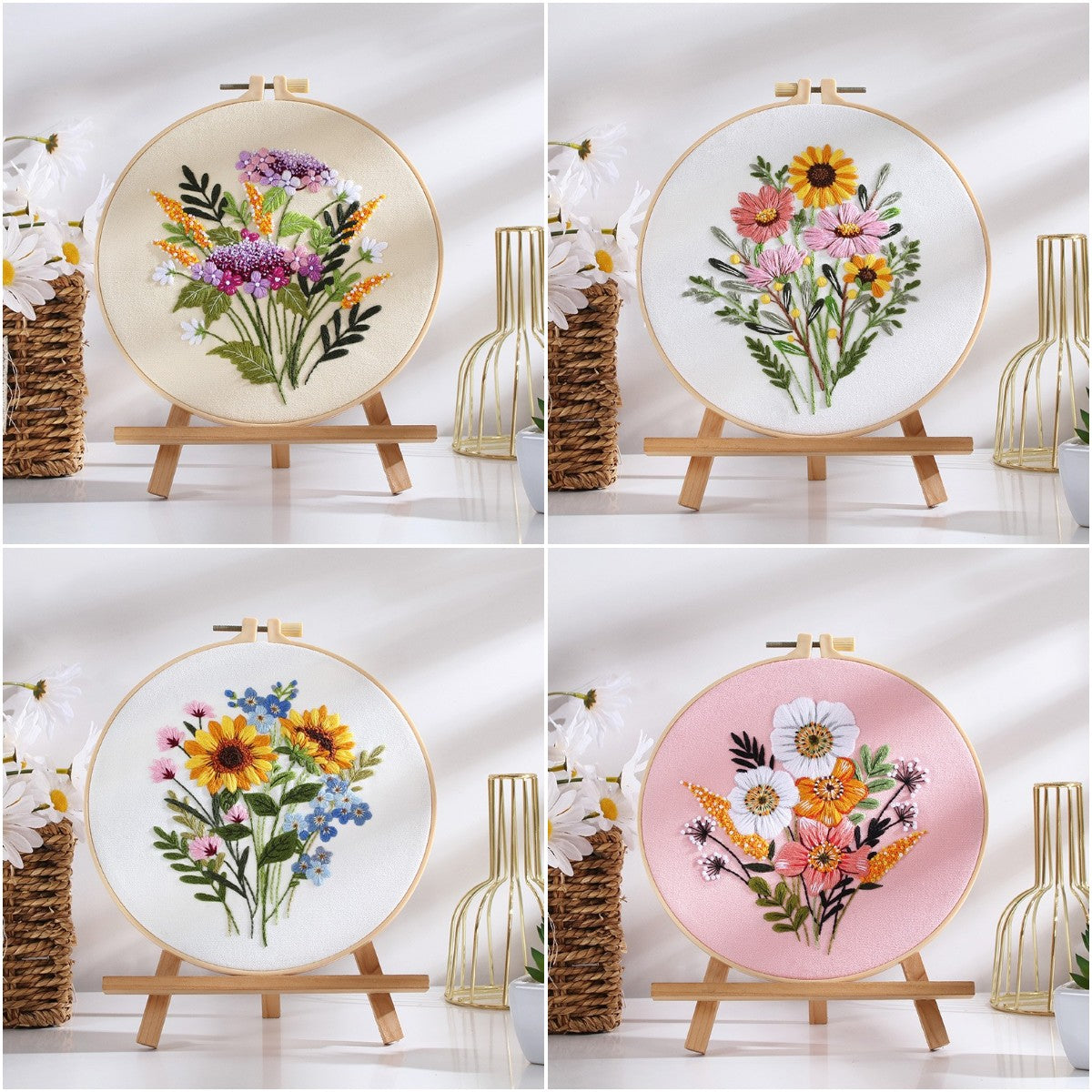 Flower With Colorful Background - Themed DIY Embroidery Kits