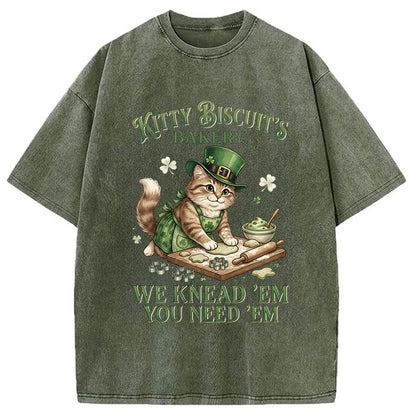 Funny Cat St Patrick's Day Washed T-Shirt