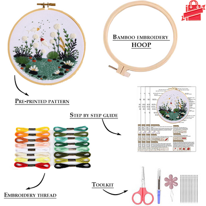 UrCustomHUB “Garden Beneath the Water” Embroidery Kit: Where Fish, Ferns, and Flowers Come Alive