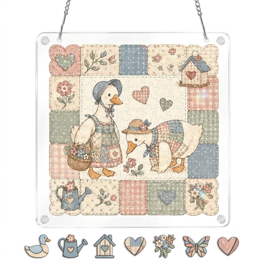 Quilted Goose Puzzle Suncatcher-Acrylic Window Art
