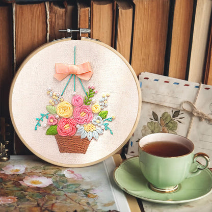 Rubbyoo Embroidery Kit - Basket Of Peonies