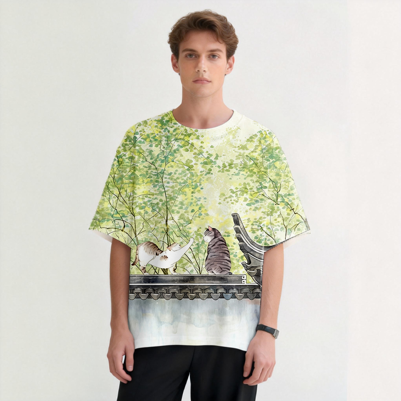 The Cat on The Wall Graphic Print T-Shirt