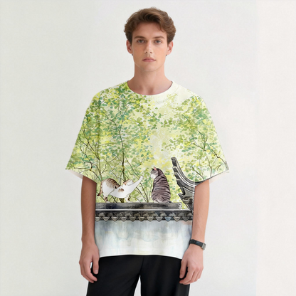 The Cat on The Wall Graphic Print T-Shirt
