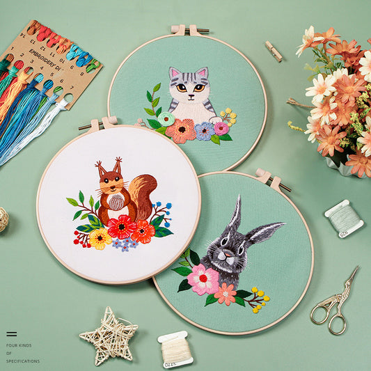 Enchanted Forest Embroidery Kit Series with cats/deers/squirrels/fox/rabbits