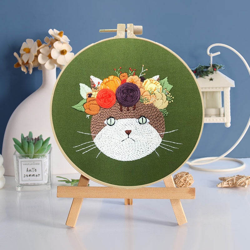Feline Floral Embroidery Kit