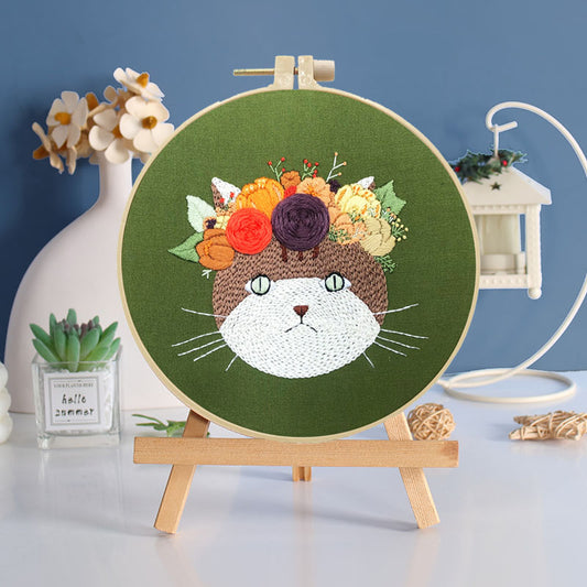 Feline Floral Embroidery Kit