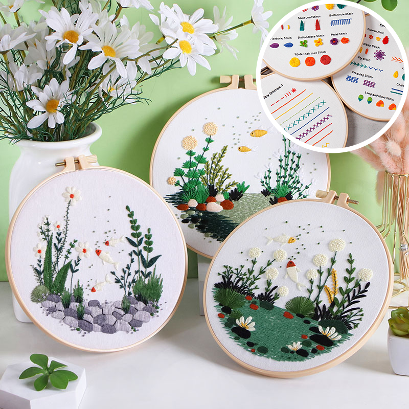 UrCustomHUB “Garden Beneath the Water” Embroidery Kit: Where Fish, Ferns, and Flowers Come Alive