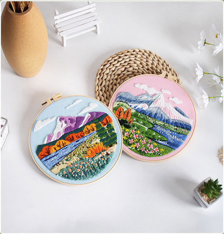 UrCustomHUB Scenic Serenity Embroidery Kit: Let Every Stitch Paint a Landscape