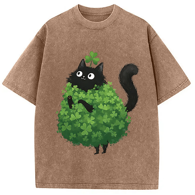 St. Patrick's Day Decorated Cat Washed T-Shirt