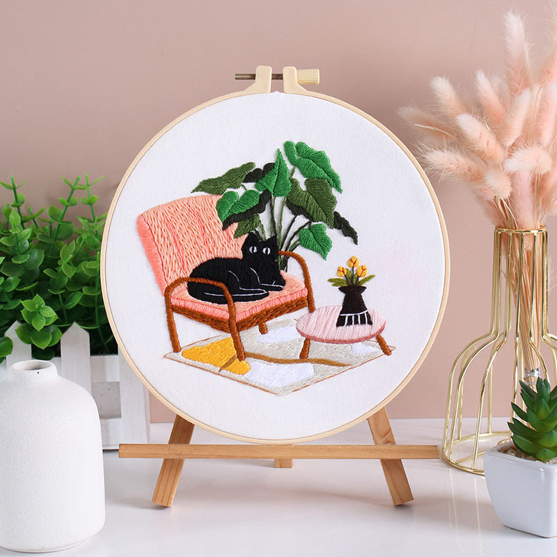Cozy Black Cat Nook - Themed DIY Embroidery Kits
