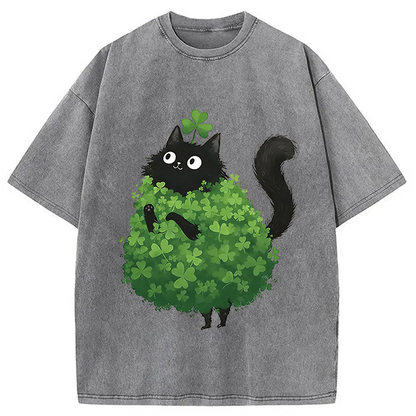 St. Patrick's Day Decorated Cat Washed T-Shirt