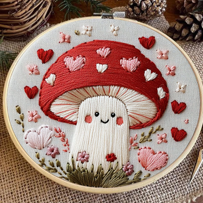 Rubbyoo Embroidery Kit -Heartfelt Mushroom | Hand Stitch For Craft Lover