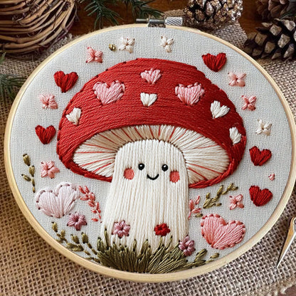 Rubbyoo Embroidery Kit -Heartfelt Mushroom | Hand Stitch For Craft Lover