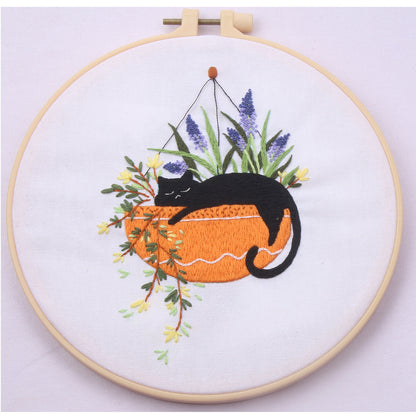 Cute Black Cat Collection with Floral   -Themed DIY Embroidery Kits