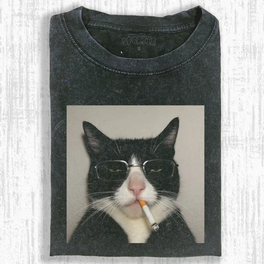 Wacky Cat with Glasses & Cigarette T-shirt