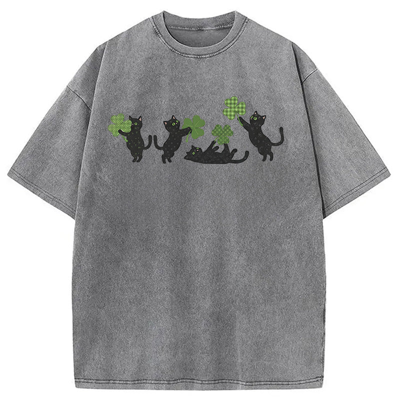 St Patricks Day Cat Washed T-Shirt