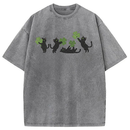St Patricks Day Cat Washed T-Shirt
